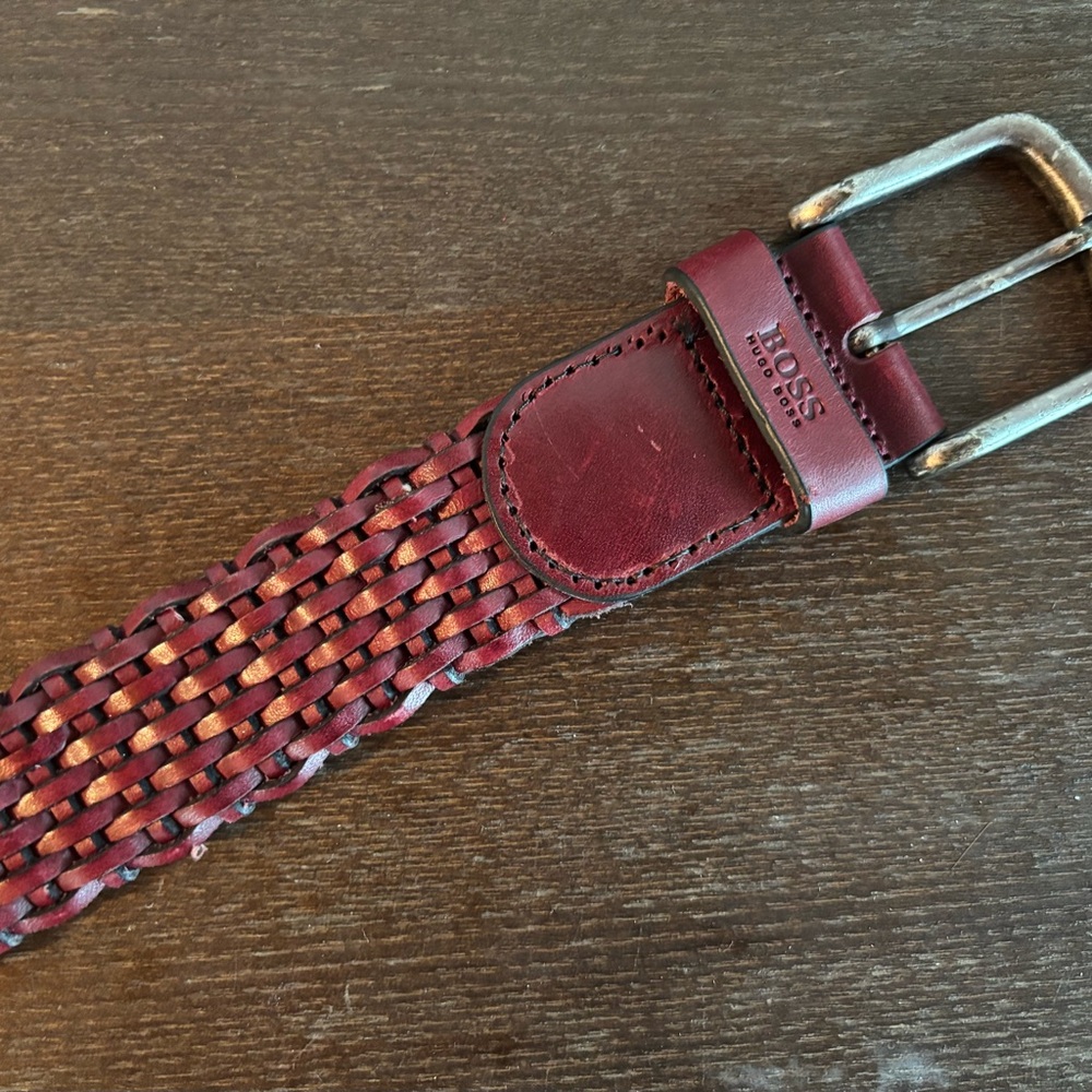 Hugo Boss Men's Burgundy Woven Leather Belt